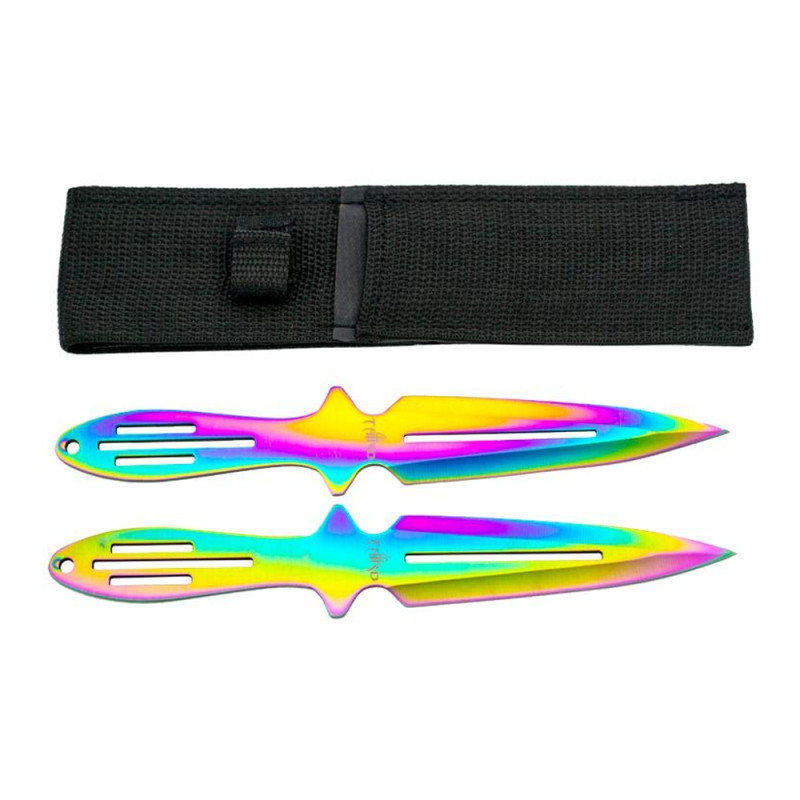 JEU 2 COUTEAUX LANCER THIRD ARC-EN-CIEL 11CM INOX