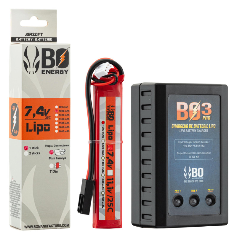 Pack bo batterie lipo 2s 7.4v 1000mah 25c + chargeur - Roumaillac