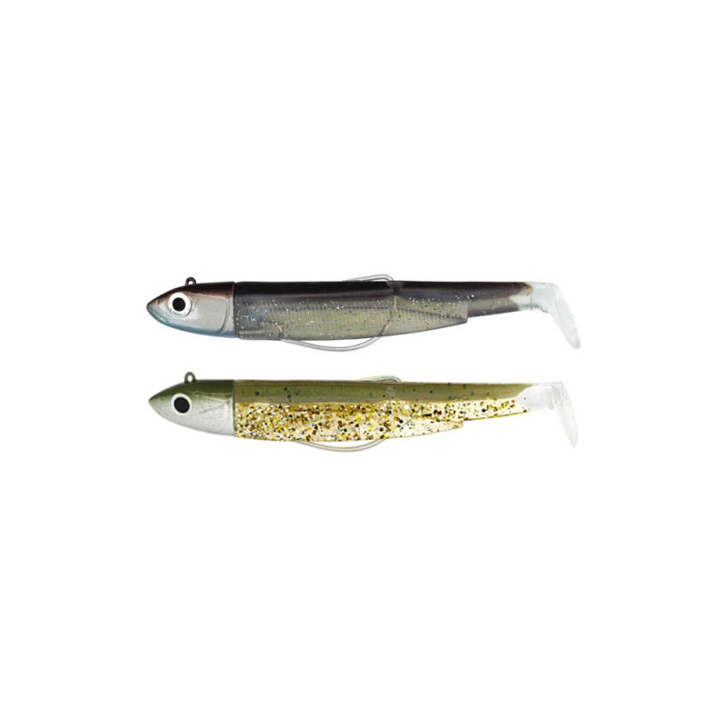 LEURRE SOUPLE DOUBLE COMBO BLACK MINNOW 90 + TETE PLOMBEE OFF SHORE