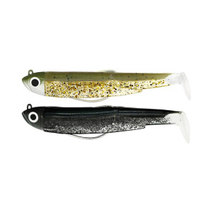 LEURRE SOUPLE DOUBLE COMBO BLACK MINNOW 90 + TETE PLOMBEE SHORE