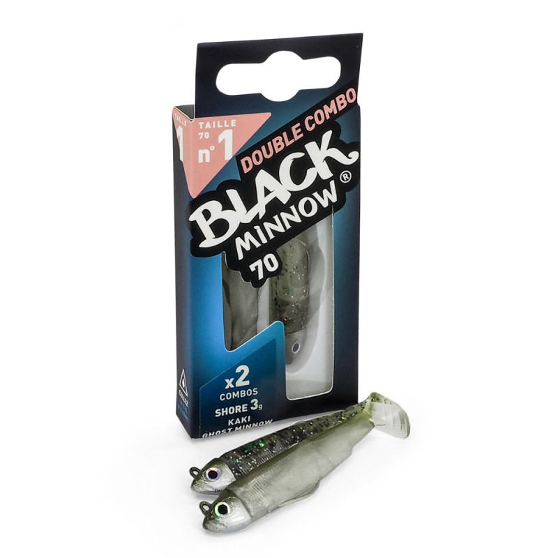 LEURRE SOUPLE DOUBLE COMBO BLACK MINNOW 70 + TETE PLOMBEE SHORE