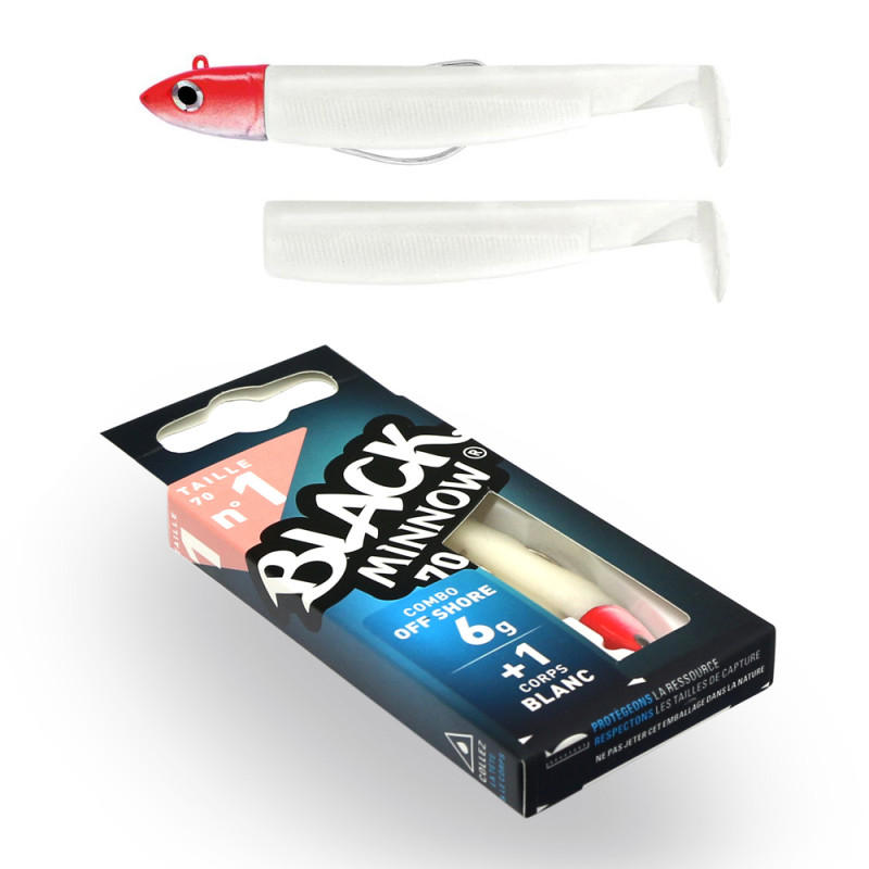 LEURRE SOUPLE COMBO BLACK MINNOW 70 + TETE PLOMBEE OFF SHORE