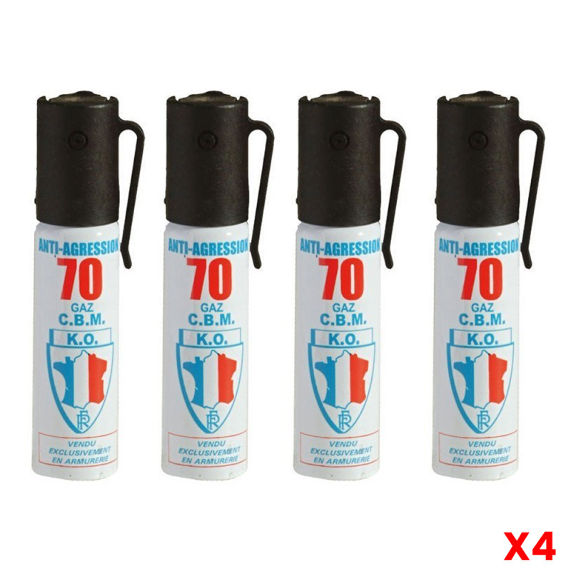 Pack x4 bombe lacrymogène gaz cs 70 25ml - Roumaillac