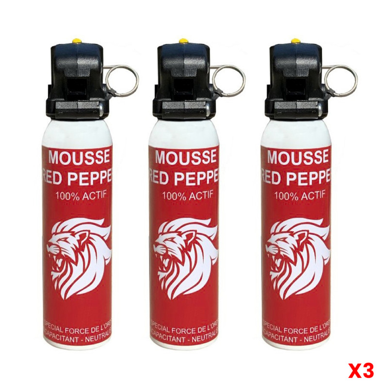 Pack x3 aerosol anti-agression mousse red pepper 100 ml - Roumaillac