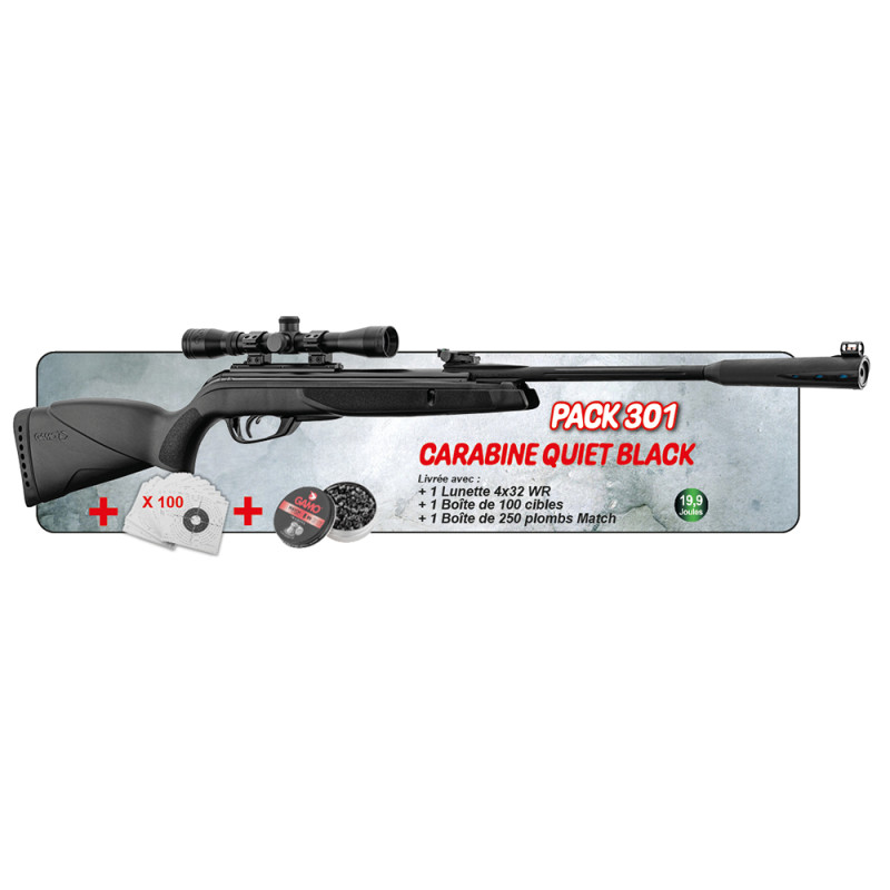 PACK CARABINE GAMO QUIET BLACK 4.5 19.9 JOULES