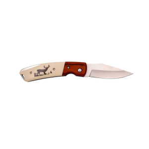COUTEAU THIRD BOIS ROUGE/ABS BEIGE MOTIF CERF 11.5CM INOX