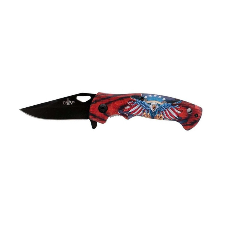 COUTEAU THIRD ABS DÉCOR AIGLE AMERICAIN 11.5CM INOX NOIR
