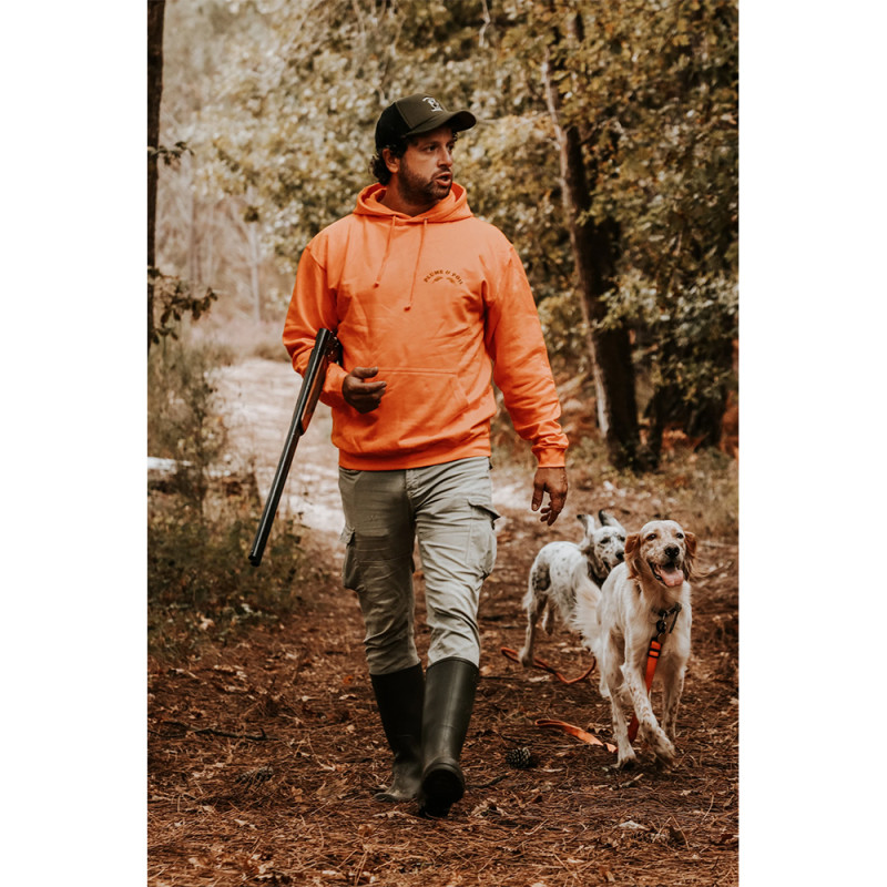 SWEAT A CAPUCHE PLUME ET POIL ORANGE SANGLIER
