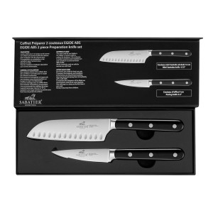 COFFRET 2 COUTEAUX PRÉPARER SABATIER EGIDE OFFICE 9CM + MINI SANTOKU 12CM