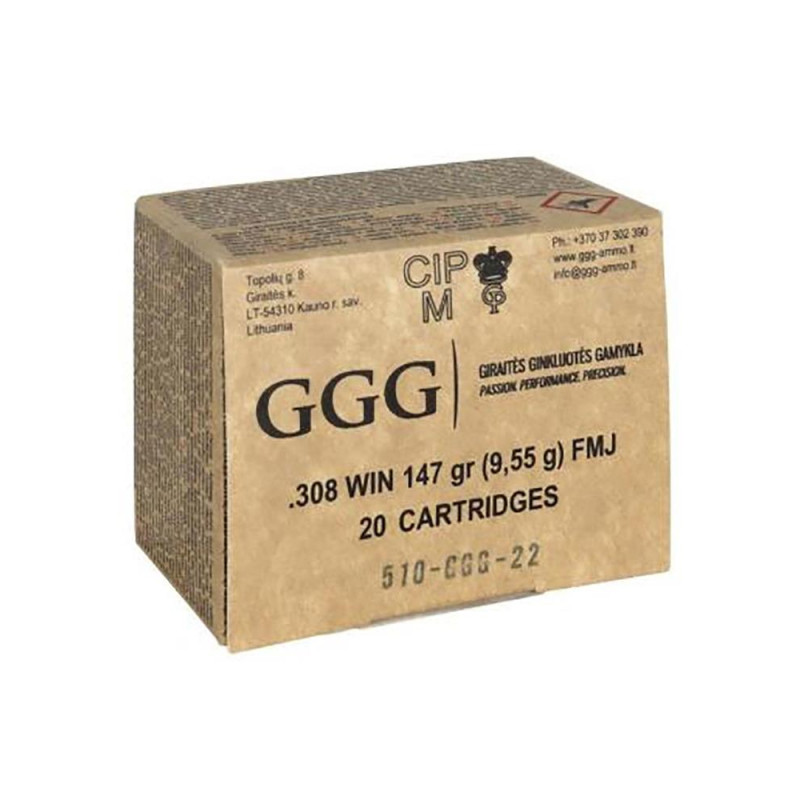 BOITE DE 20 MUNITIONS GGG 308W 147 FMJ