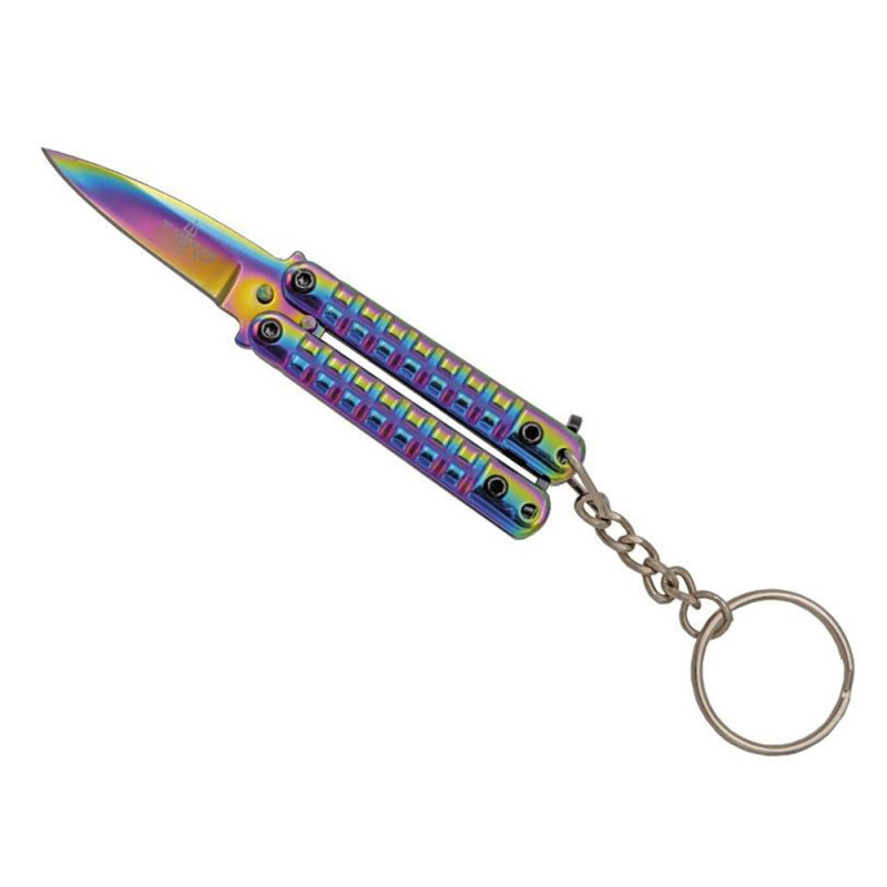 PORTE CLÉS COUTEAU PAPILLON THIRD ARC EN CIEL 5.5CM INOX