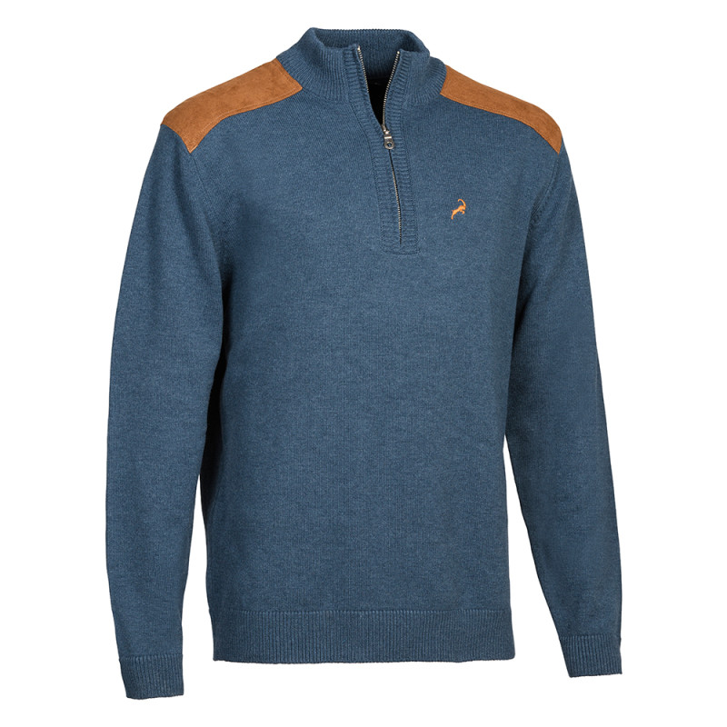 PULL PROHUNT FOX ZIPPÉ BLEU DENIM IBEX