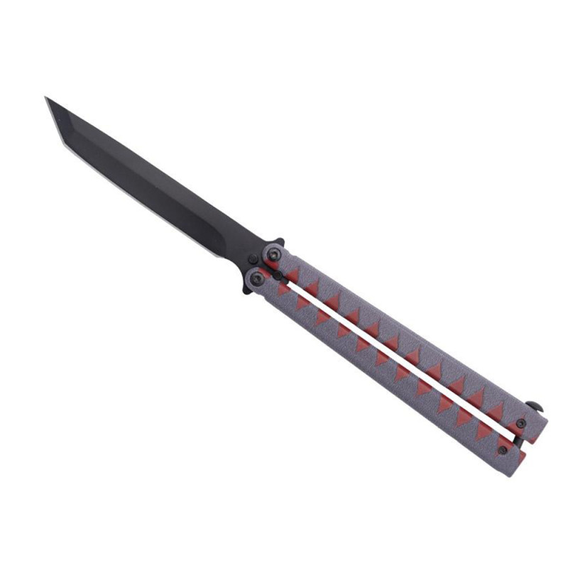 COUTEAU PAPILLON THIRD ALUMINIUM GRIS/ROUGE 15CM INOX