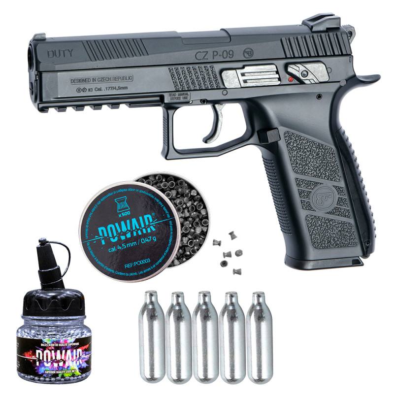 PACK PISTOLET ASG CZ P-09 DUTY 4.5 PLOMBS/ BBS